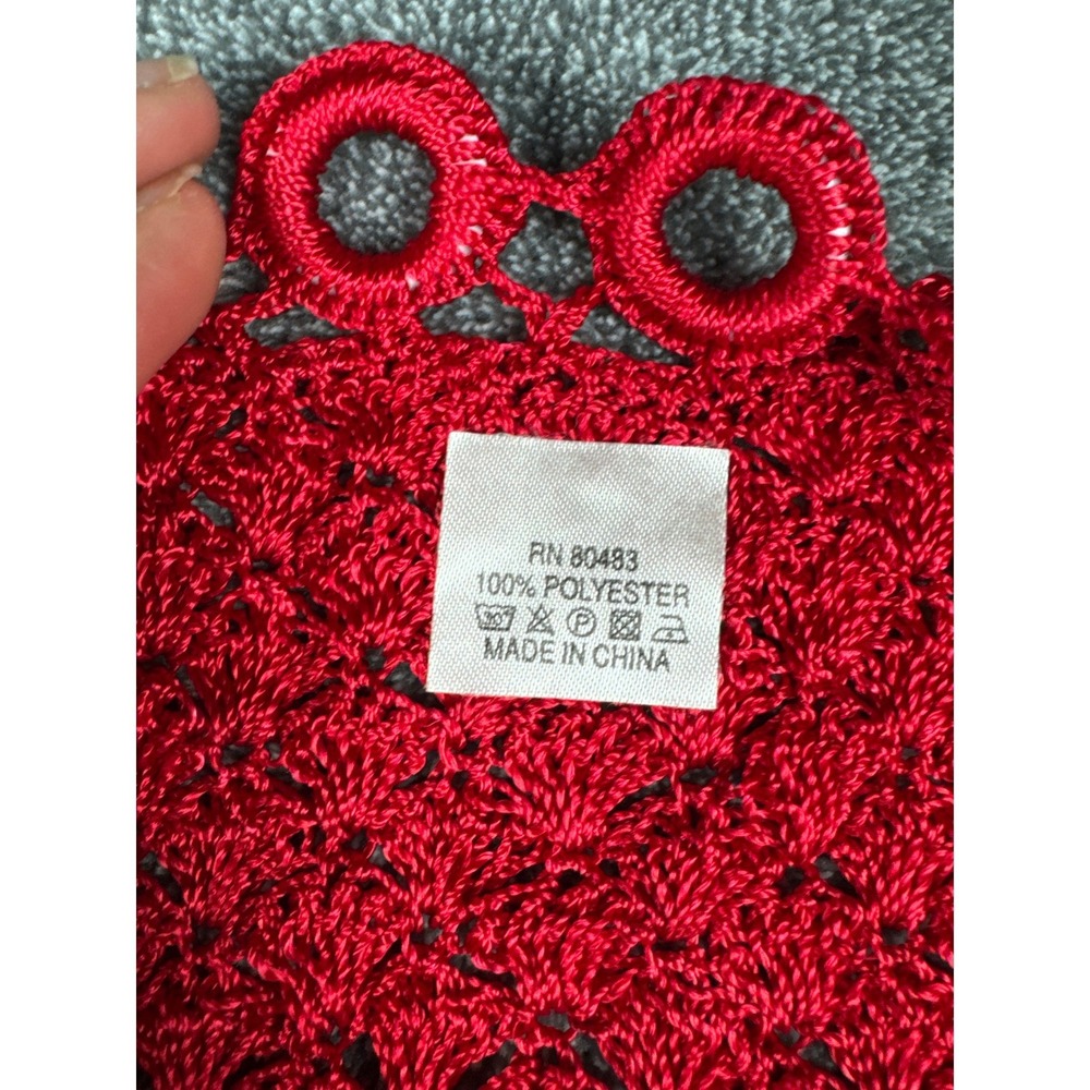 Red Beaded Crochet Cardigan Open Knit Ring Trim 3/4 Sleeve RN 80483 Medium - Picture 5 of 7
